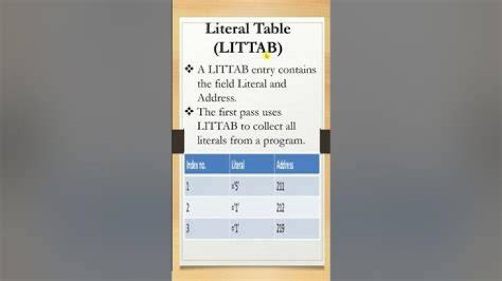 What is literal table in assembler?