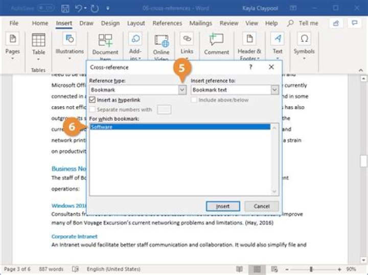 Where is cross reference in Word?